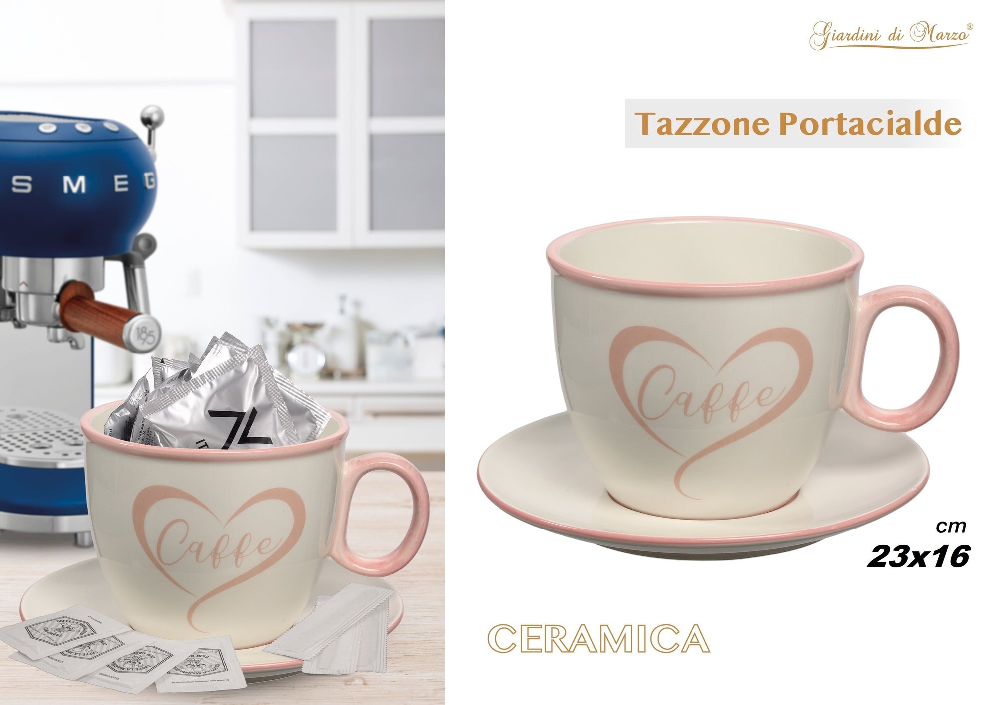 Tazzone Portacialde Bianco/rosa Scritta