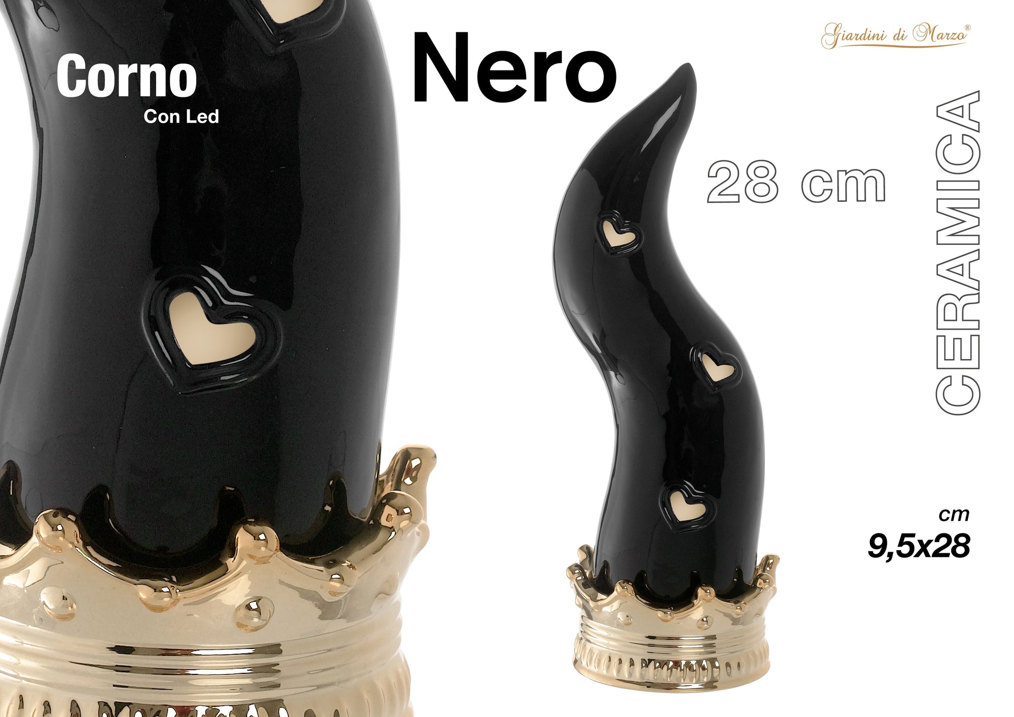 Corno Nero/oro C/led Grande 28 Cm