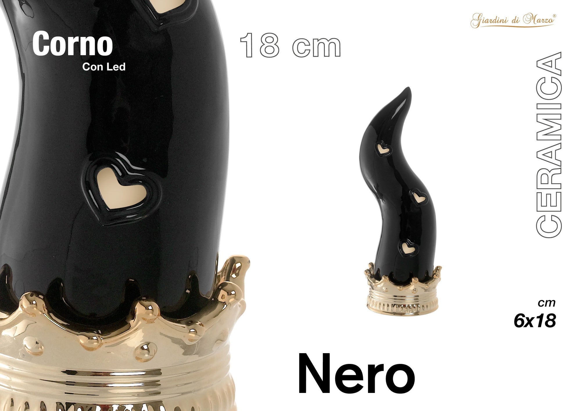 Corno Nero/oro C/led Piccolo 18 Cm