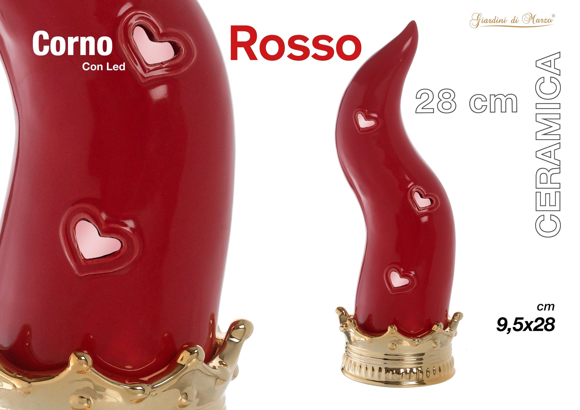 Corno Rosso/oro C/led Grande 28 Cm