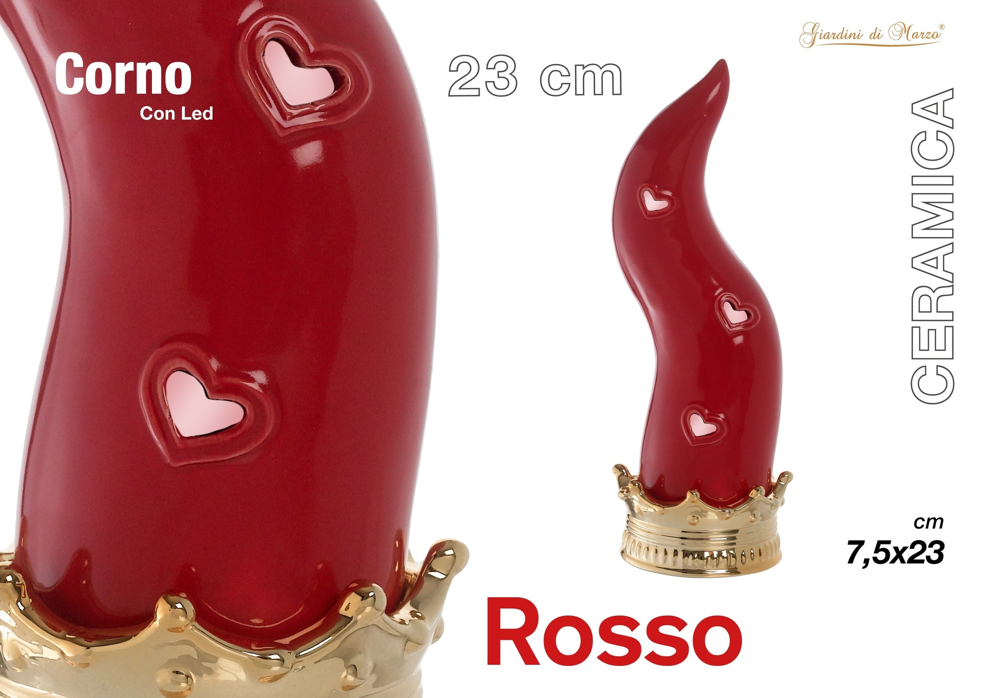 Corno Rosso/oro C/led Medio 23 Cm