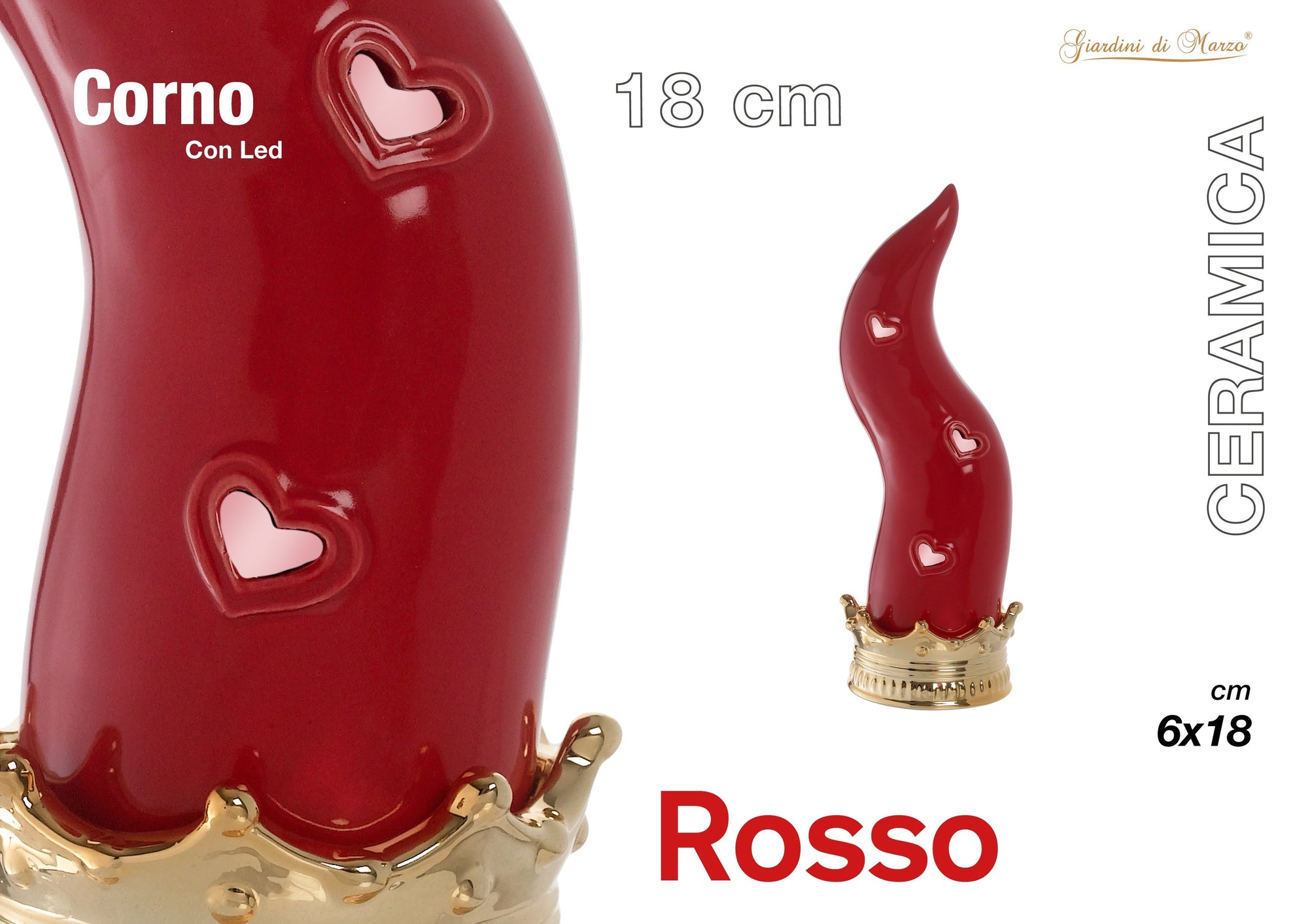 Corno Rosso/oro C/led Piccolo 18 Cm