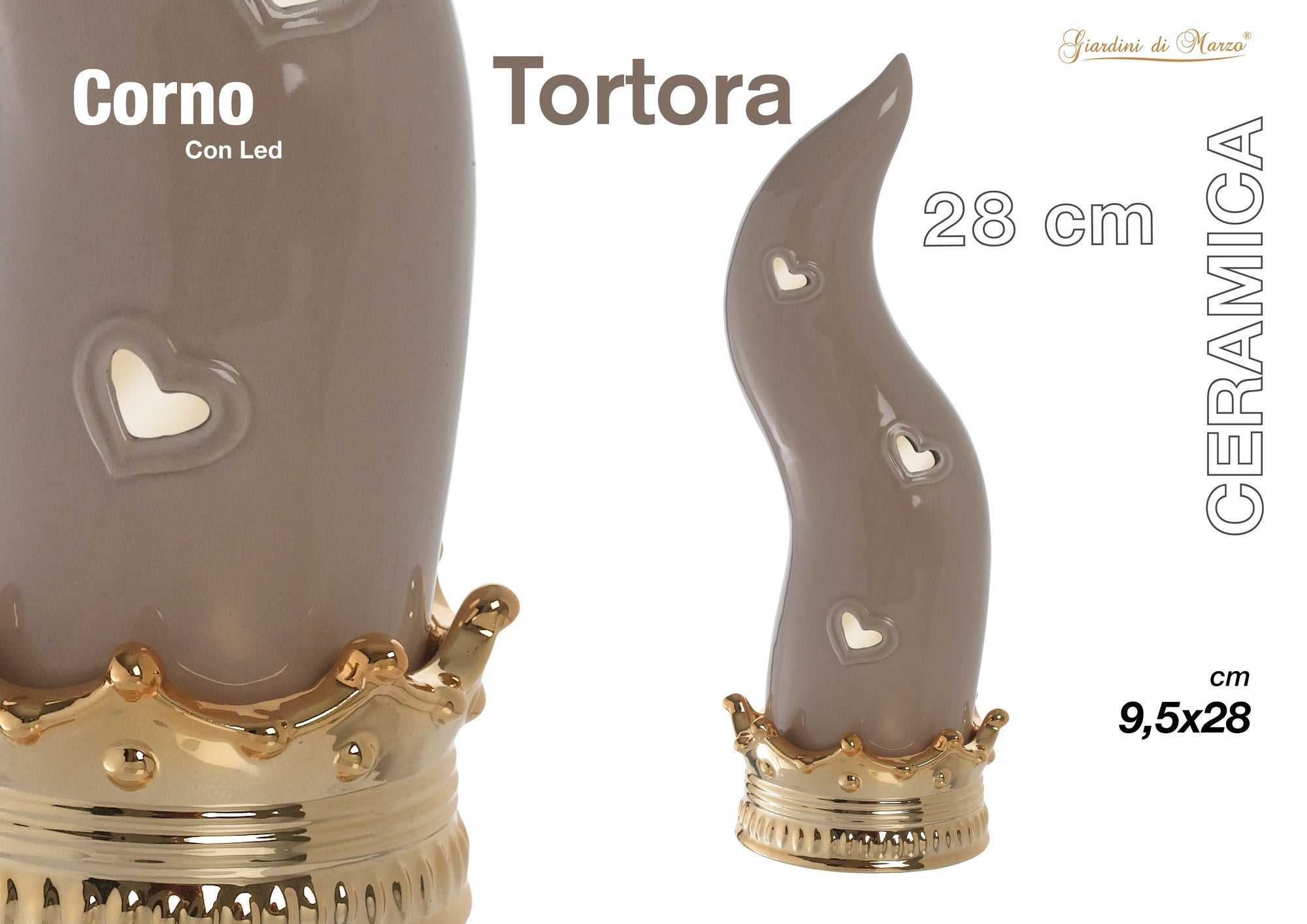 Corno Tortora/oro C/led Grande 28 Cm