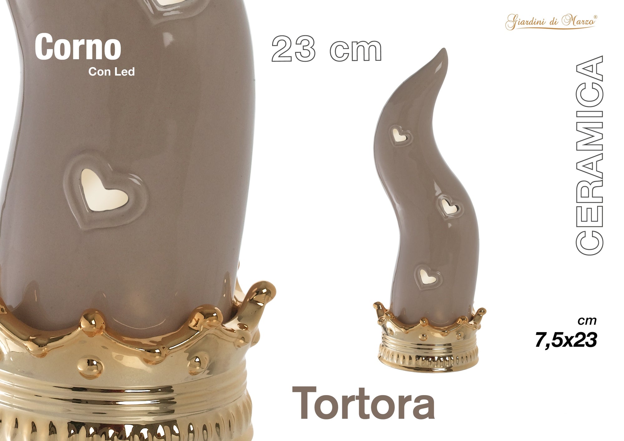 Corno Tortora/oro C/led Medio 23 Cm