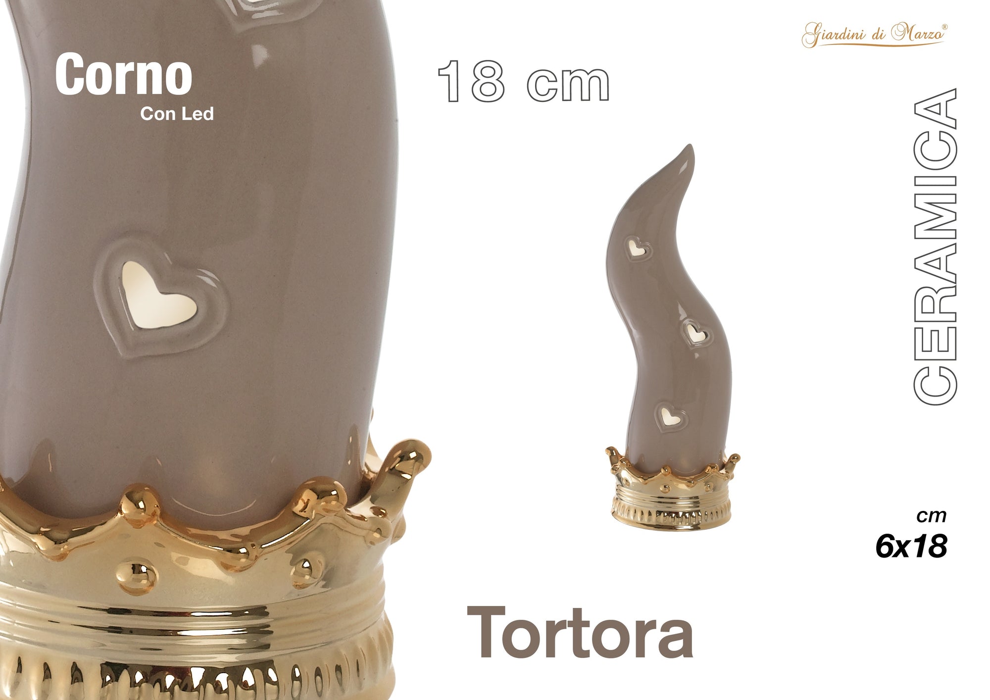 Corno Tortora/oro C/led Piccolo 18 Cm