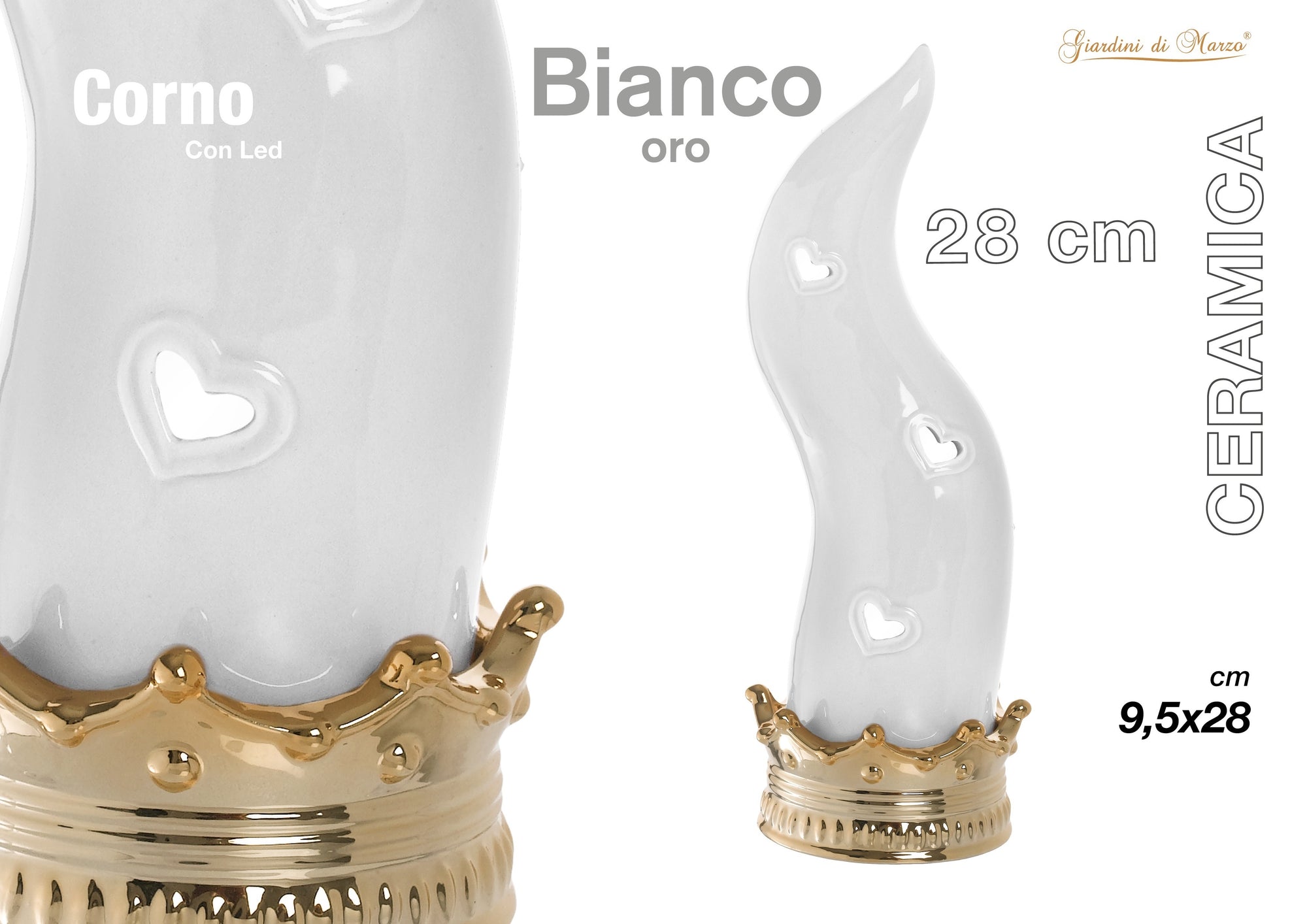 Corno Bianco/oro C/led Grande 28 Cm