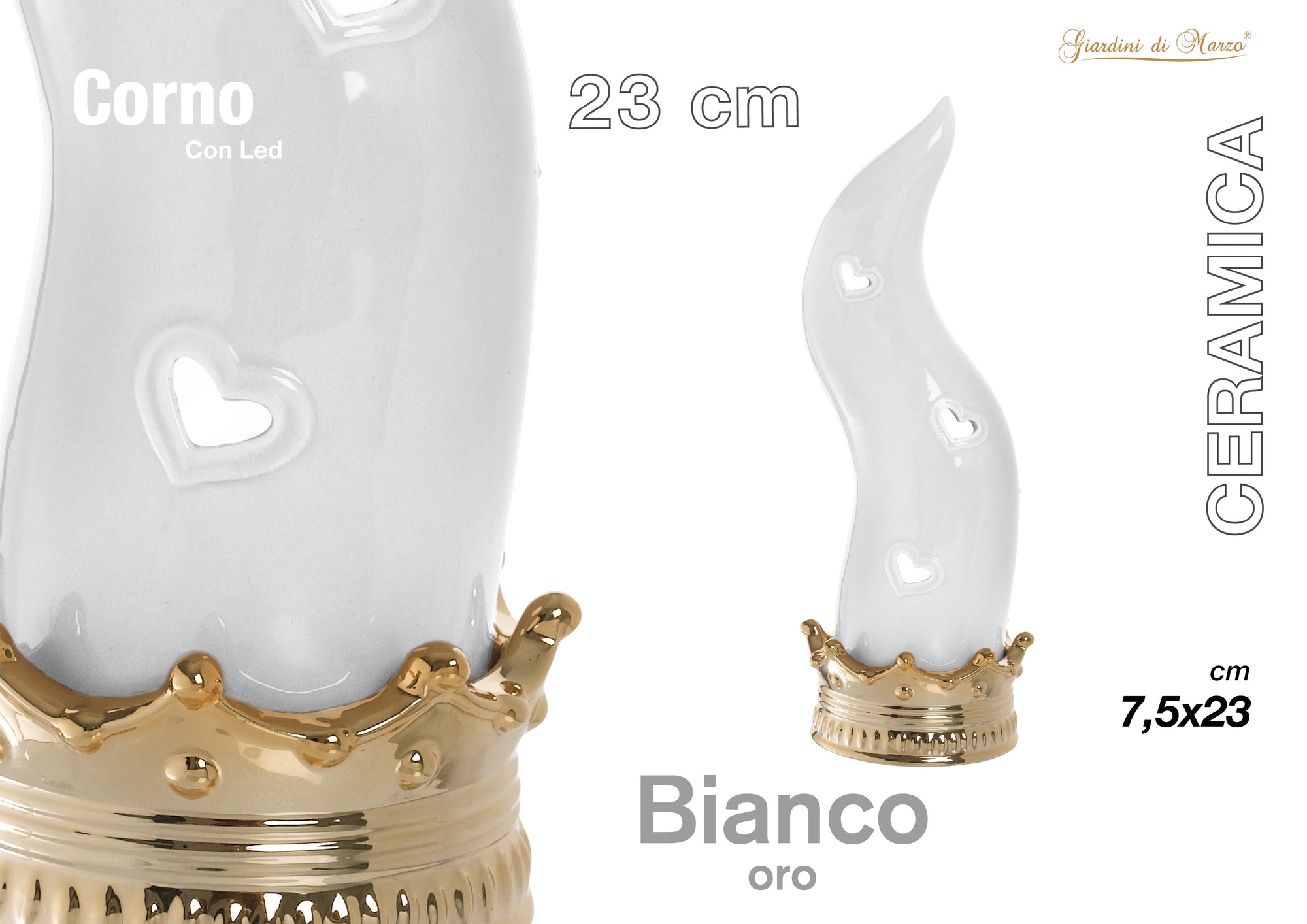 Corno Bianco/oro C/led Medio 23 Cm