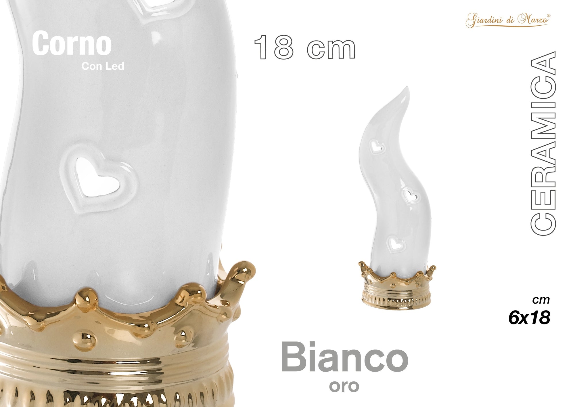 Corno Bianco/oro C/led Piccolo 18 Cm
