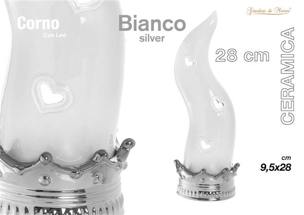CORNO BIANCO/ARGENTO C/LED GRANDE 28 CM