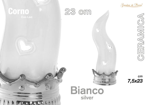 Corno Bianco/argento C/led Medio 23 Cm