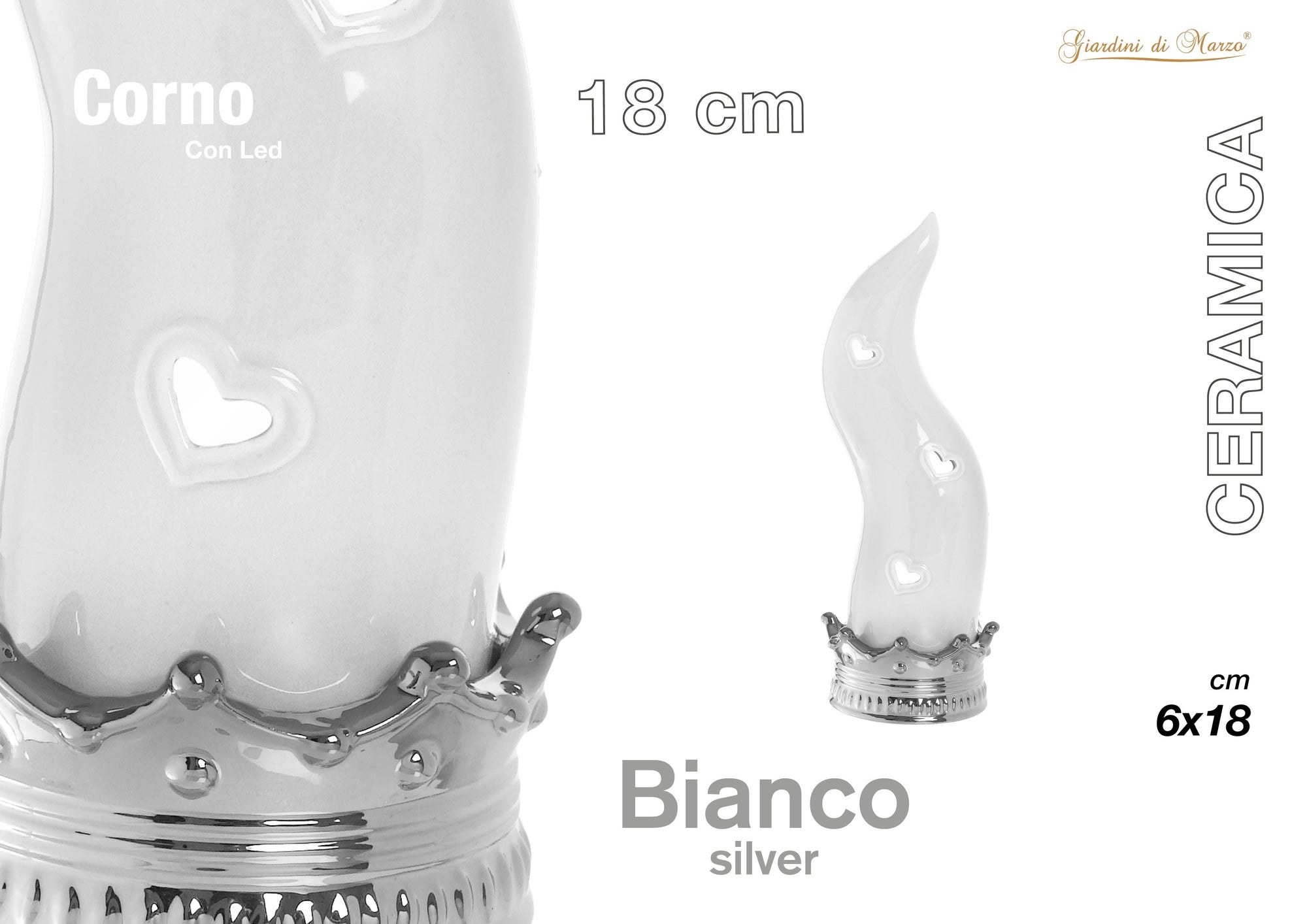 Corno Bianco/argento C/led Piccolo 18 Cm