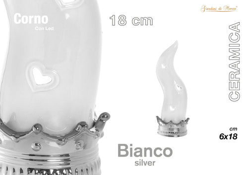 Corno Bianco/argento C/led Piccolo 18 Cm