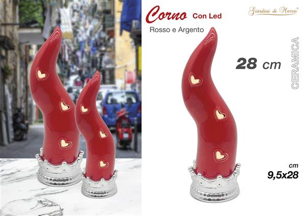 CORNO ROSSO/ARGENTO C/LED GRANDE 28 CM