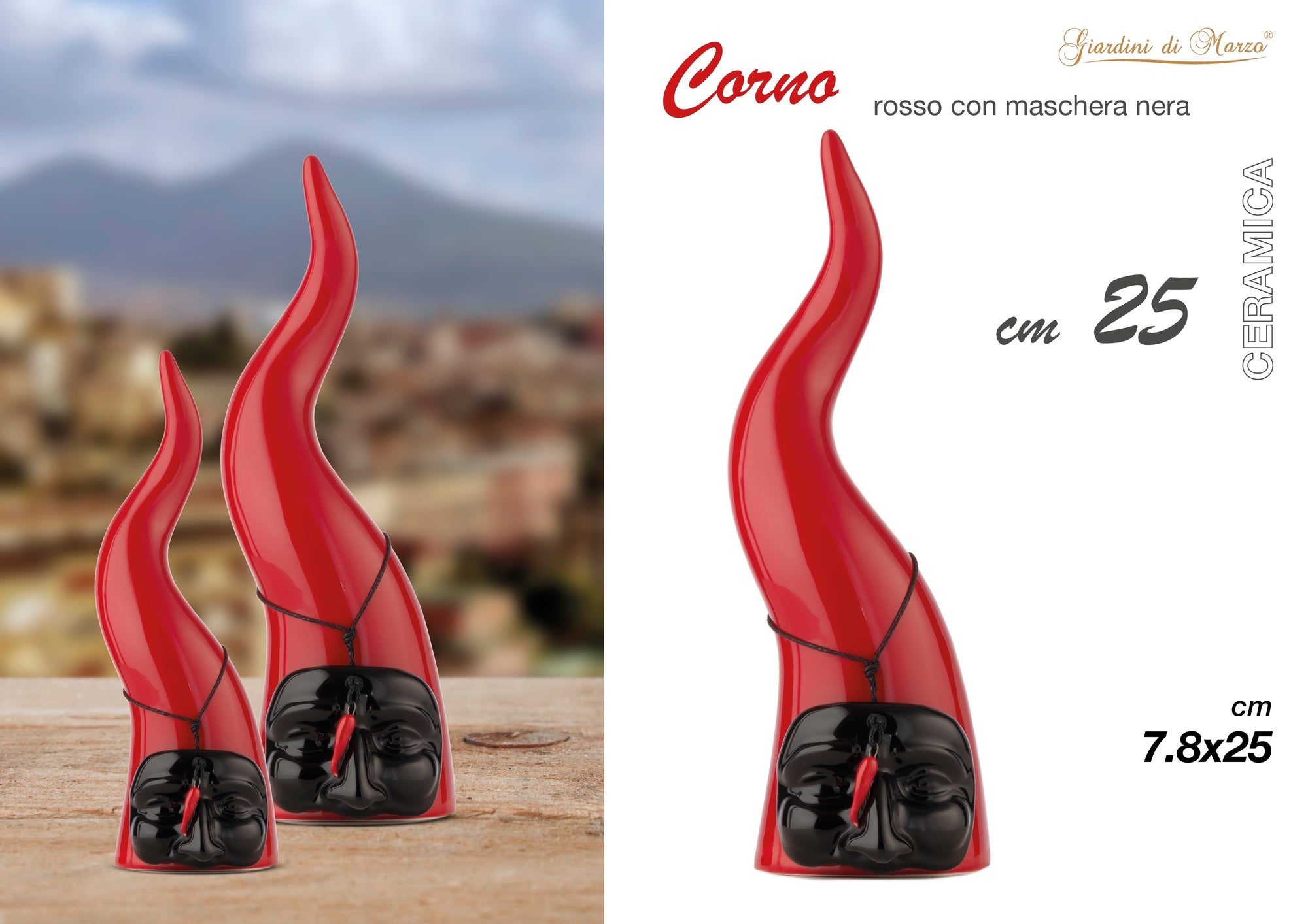 Corno Grande Rosso Maschera Nera 25 Cm