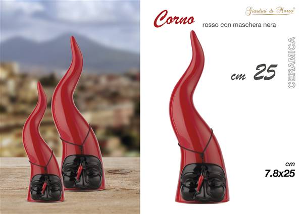 CORNO GRANDE ROSSO MASCHERA NERA 25 CM