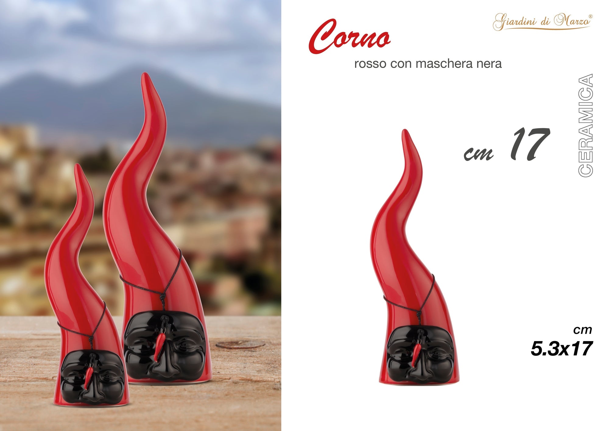 Corno Piccolo Rosso Maschera Nera 17 Cm