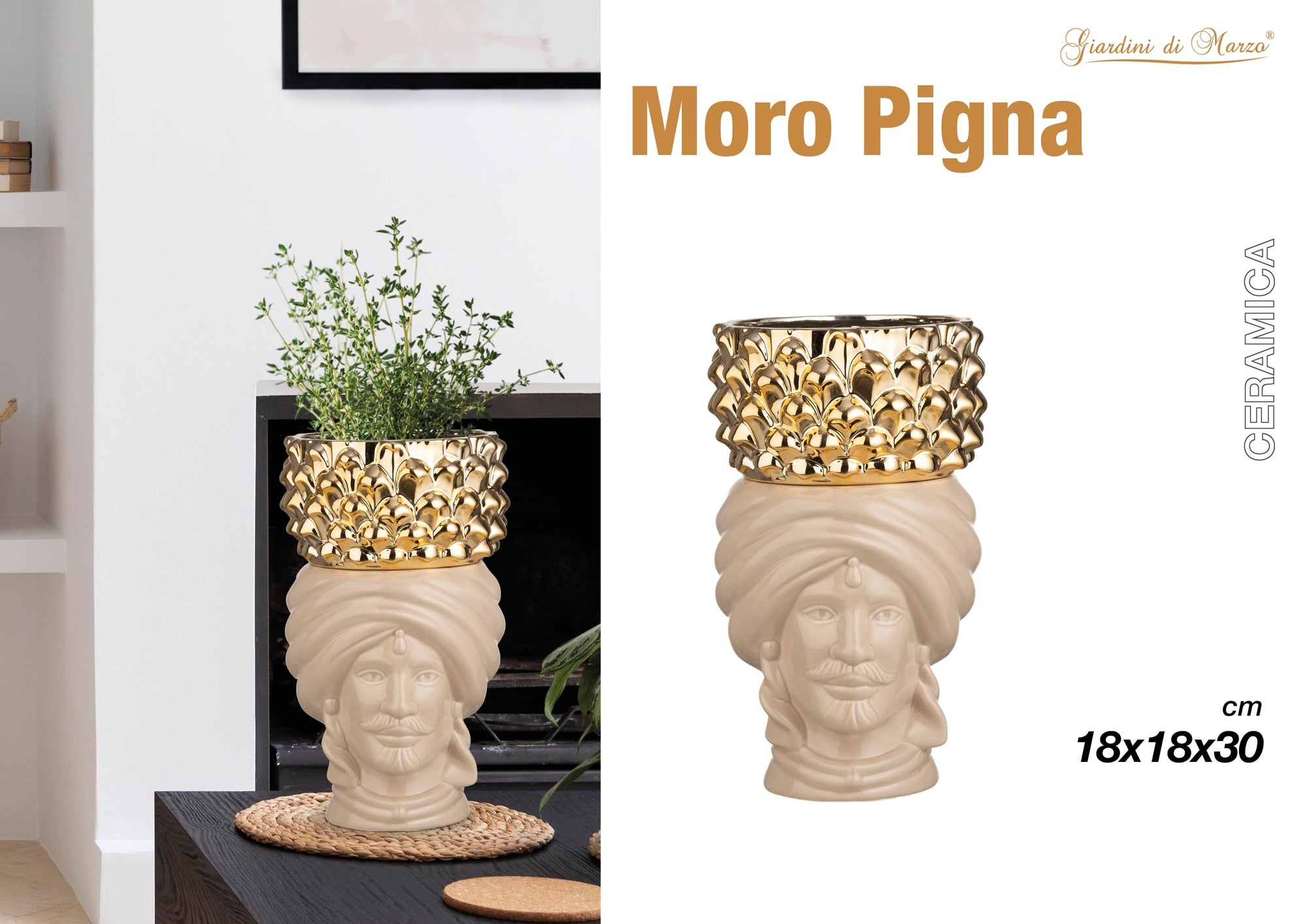 Moro Uomo 30 Cm Tortora Con Pigna Gold