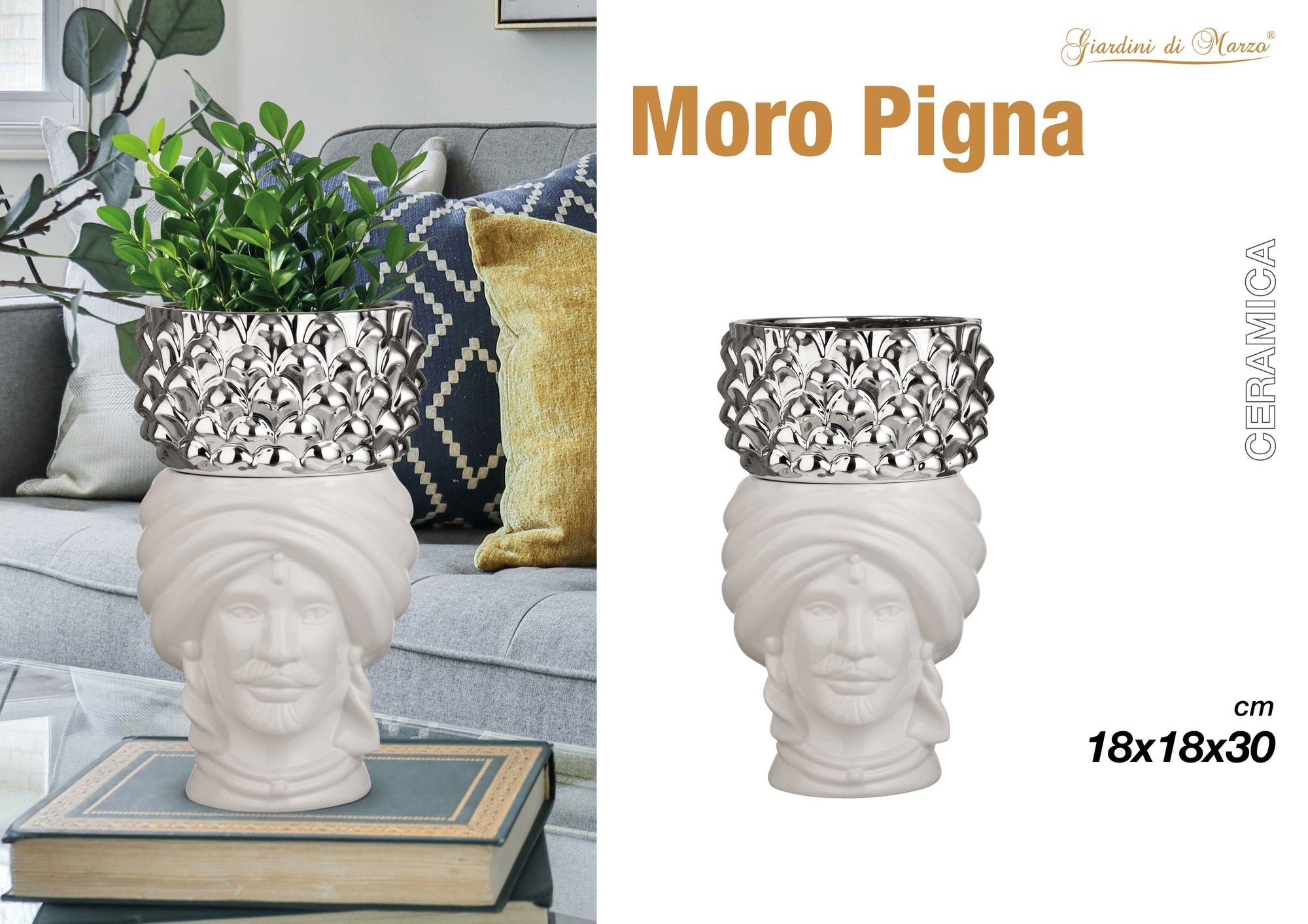 Moro Uomo 30 Cm Bianco Con Pigna Silver