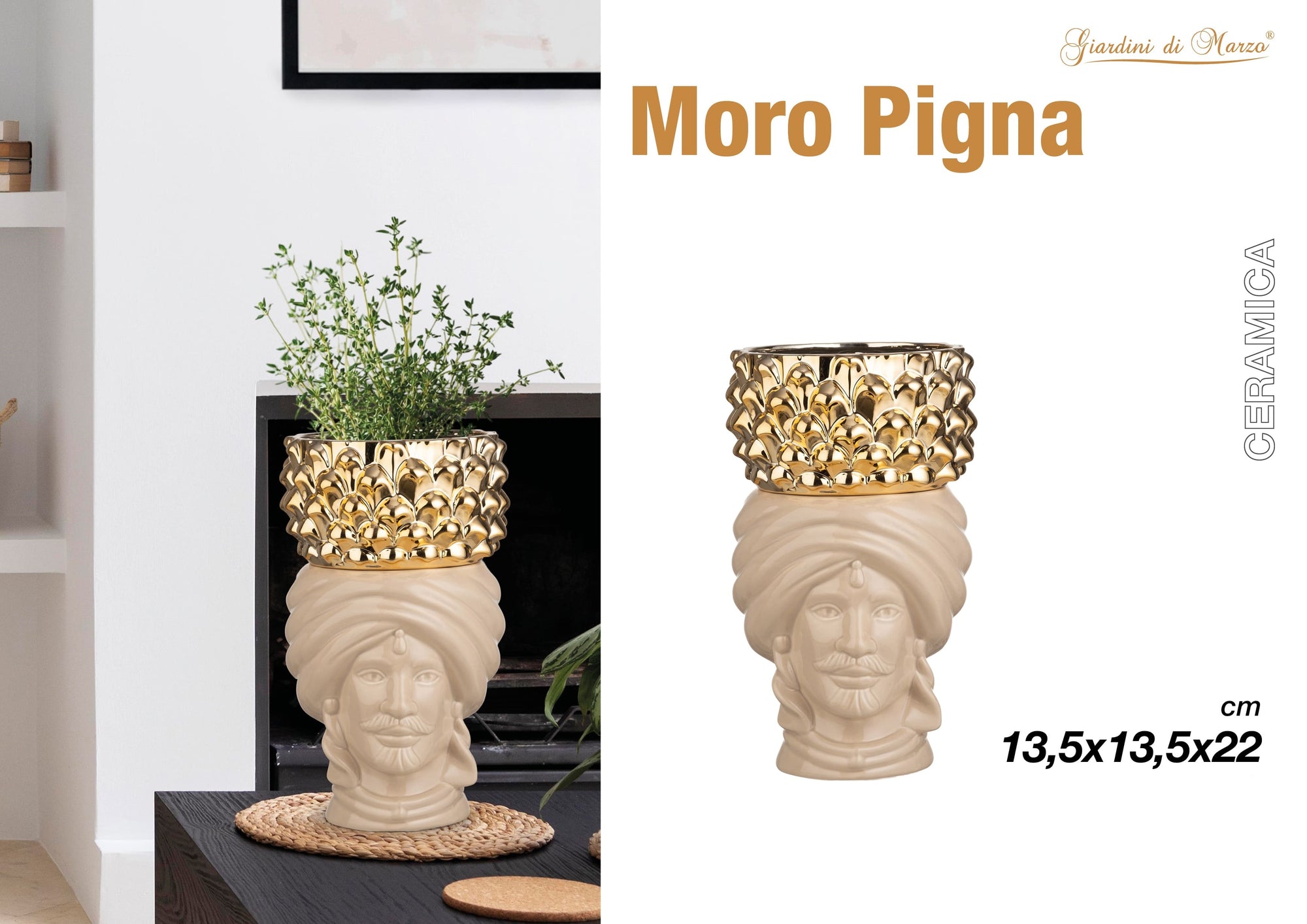 Moro Uomo 22 Cm Tortora Con Pigna Gold