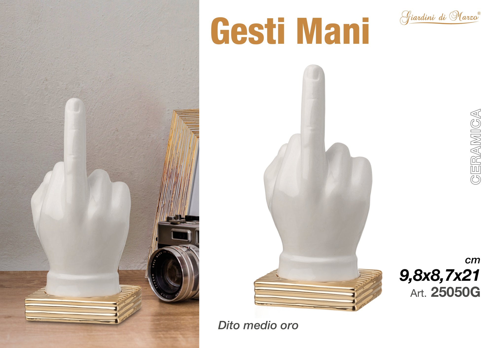 Mano Dito Medio Bianco Base Oro