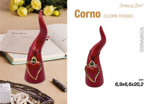 CORNO ROSSO MEDIO CON CUORE SACRO ROSSO