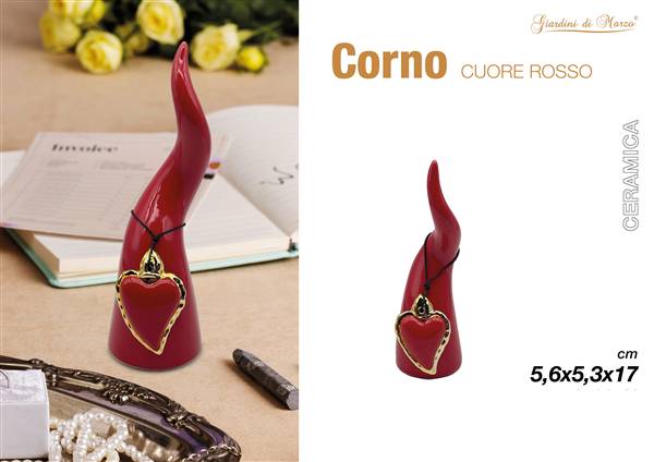 CORNO ROSSO PICCOLO CON CUORE SACRO ROSS