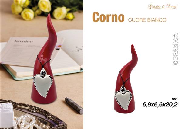 CORNO ROSSO MEDIO CON CUORE SACRO BIANCO