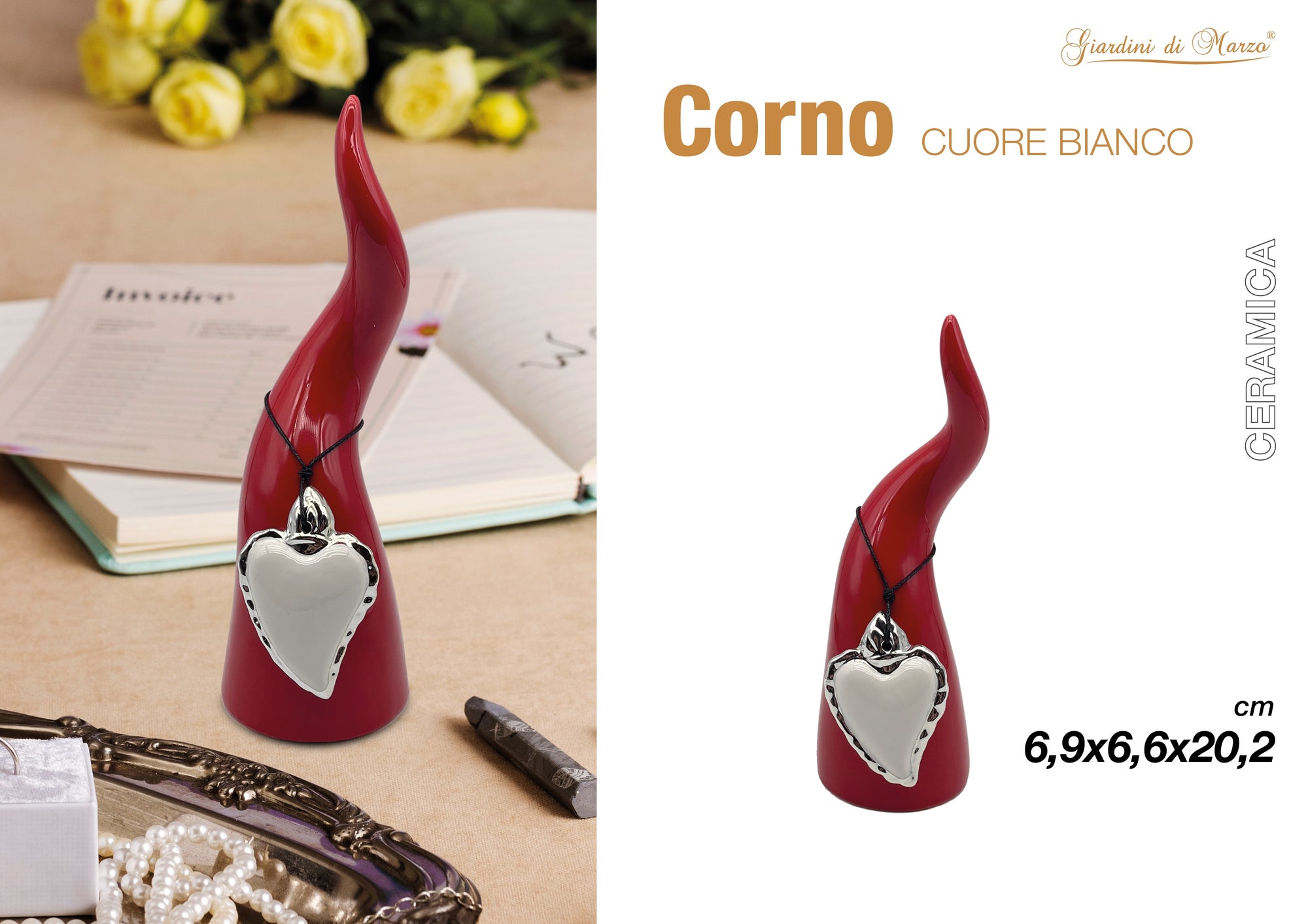 Corno Rosso Medio Con Cuore Sacro Bianco