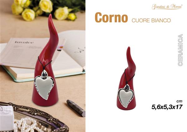 CORNO ROSSO PICCOL CON CUORE SACRO BIANC