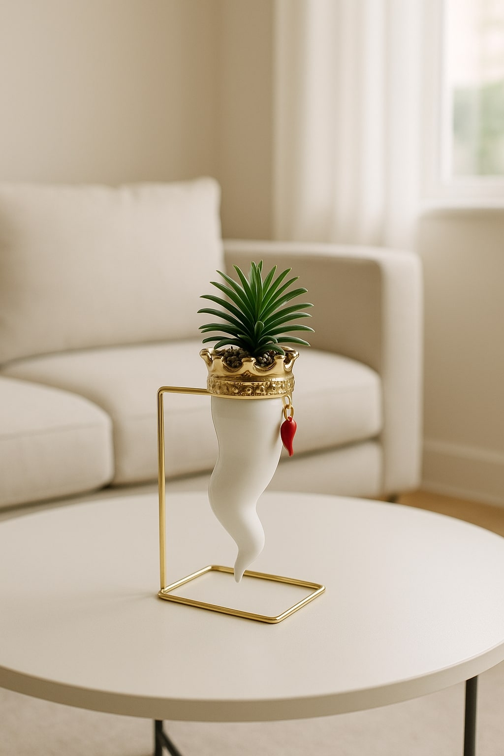 Corno Bianco C/ Piant. Corona Oro 28 Cm