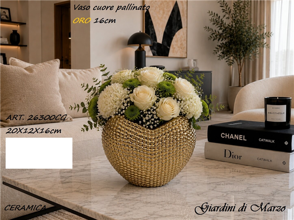 VASO 16CM CUORE ORO PALLINATO