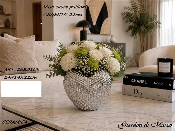 VASO 22CM CUORE ARGENTO PALLINATO
