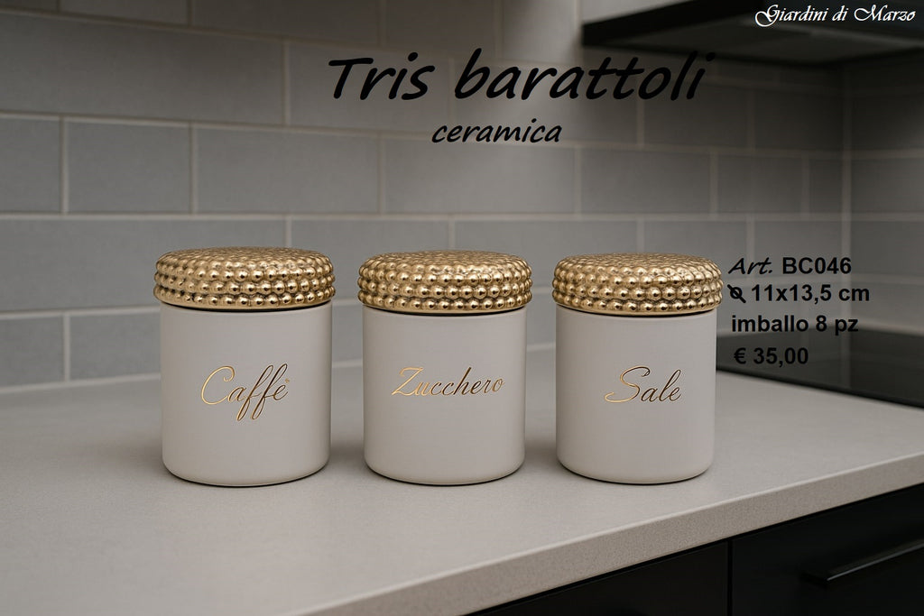 Tris Barattolibianco Tappo Pallinato Oro
