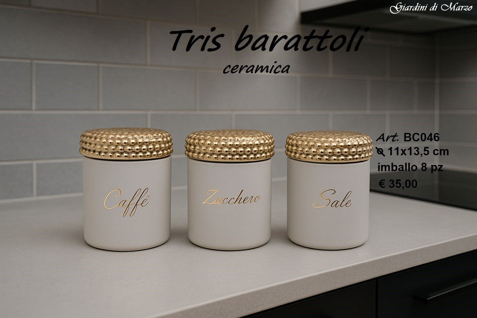 Tris Barattolibianco Tappo Pallinato Oro