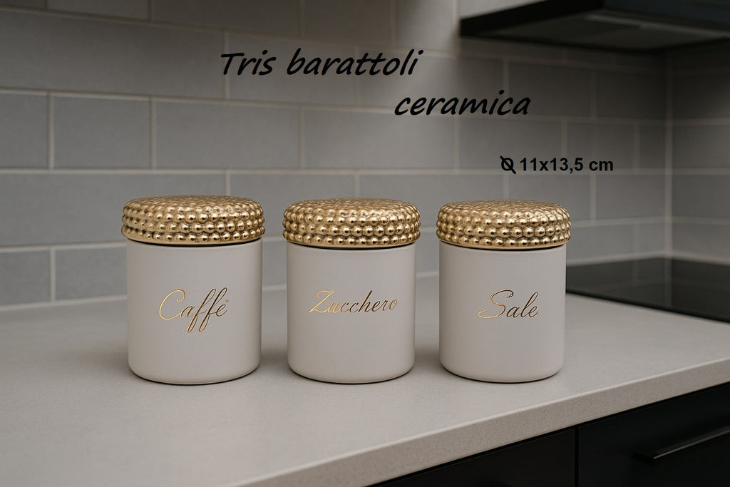 Tris Barattolibianco Tappo Pallinato Oro