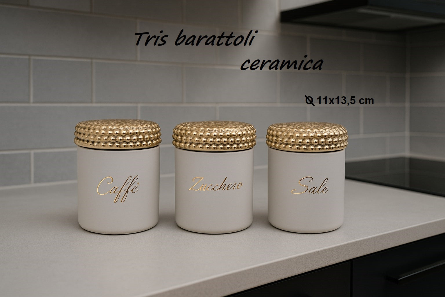 Tris Barattolibianco Tappo Pallinato Oro