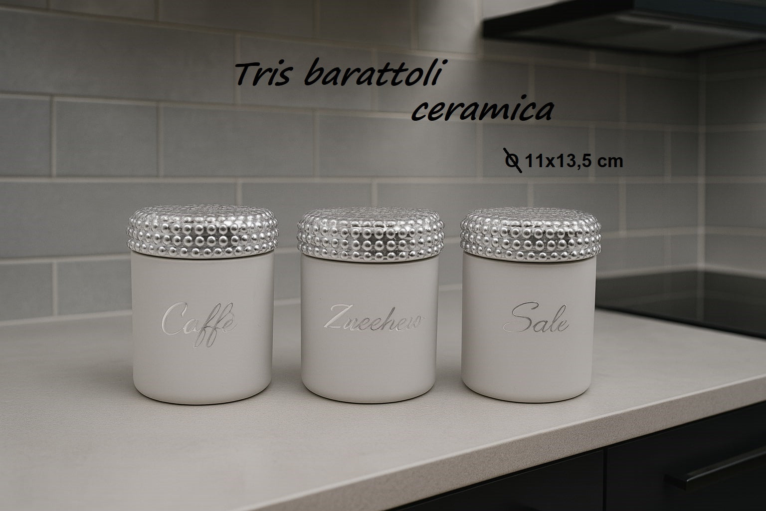 Tris Barattoli Tappo Pallinato Argento