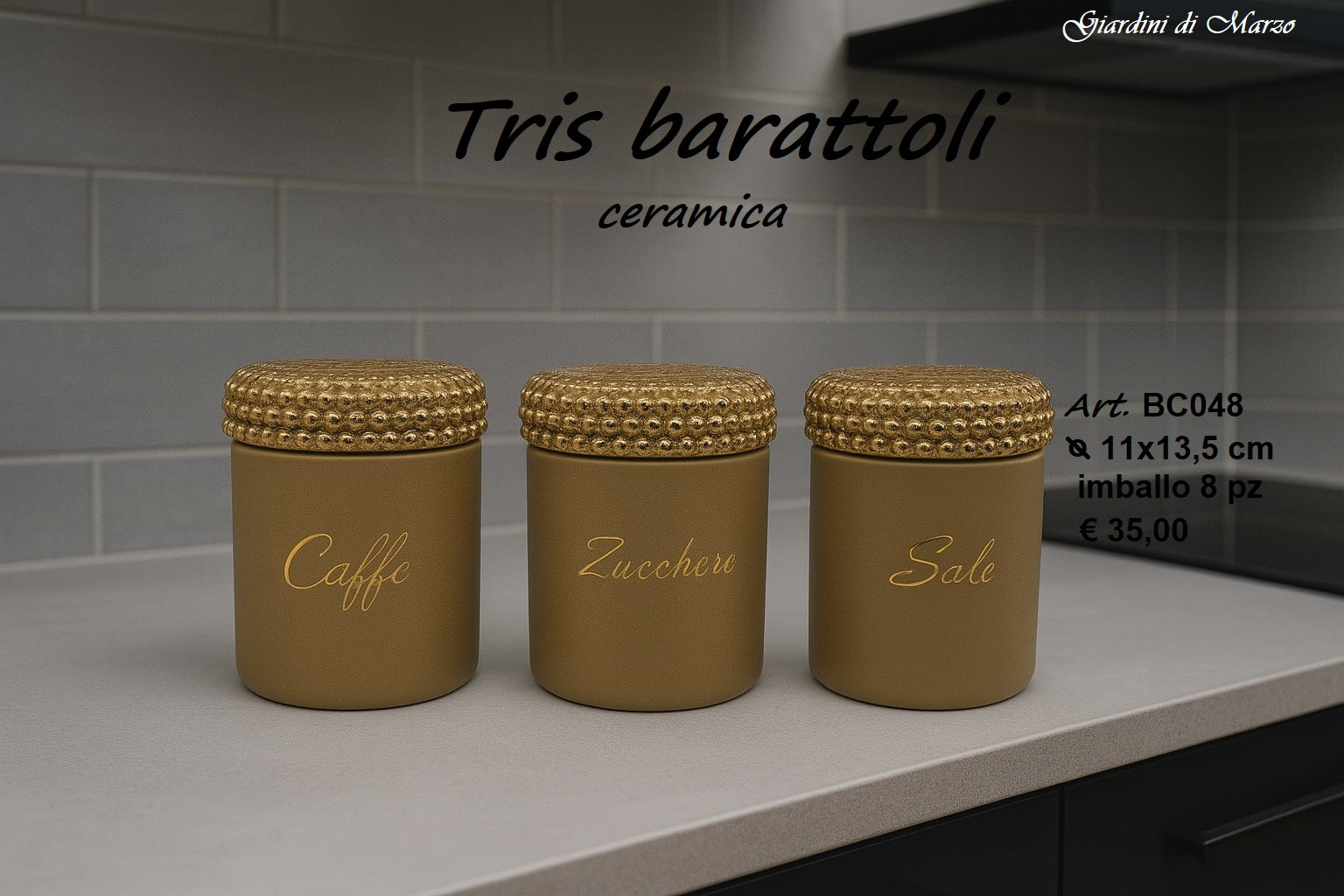 Tris Barattoli Crema Tappo Pallinato Oro