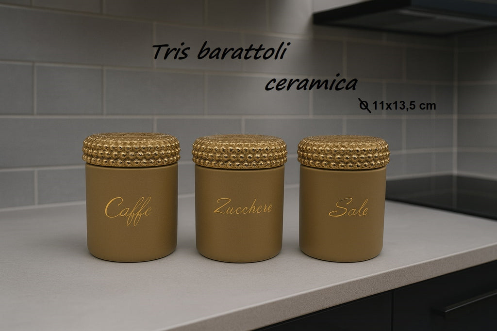 Tris Barattoli Crema Tappo Pallinato Oro