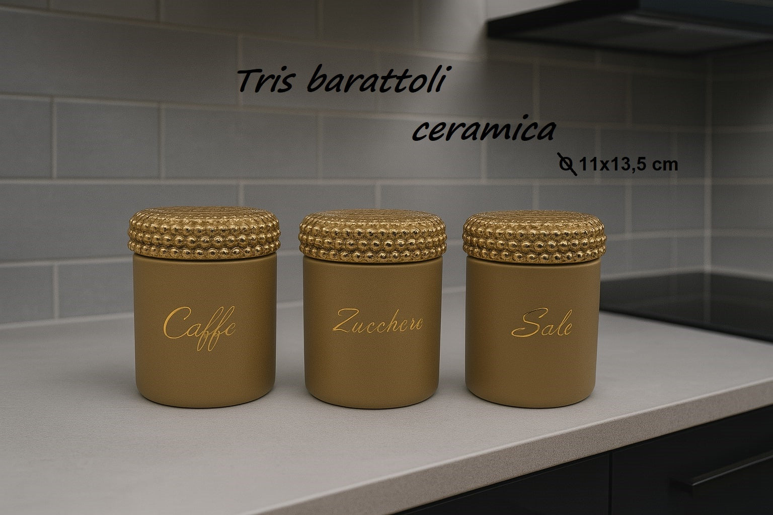 Tris Barattoli Crema Tappo Pallinato Oro