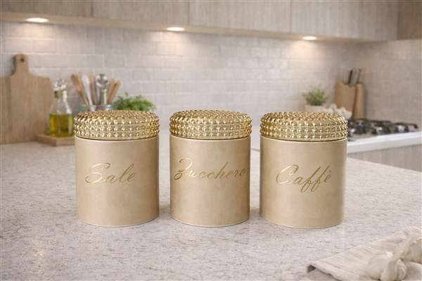 TRIS BARATTOLI CREMA TAPPO PALLINATO ORO