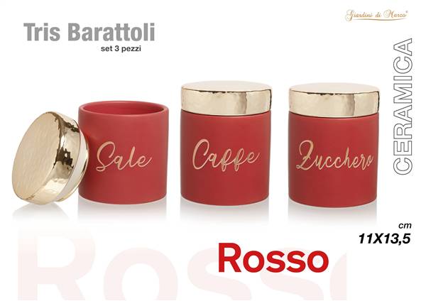 TRIS BARATTOLI ROSSO TAPPO ORO