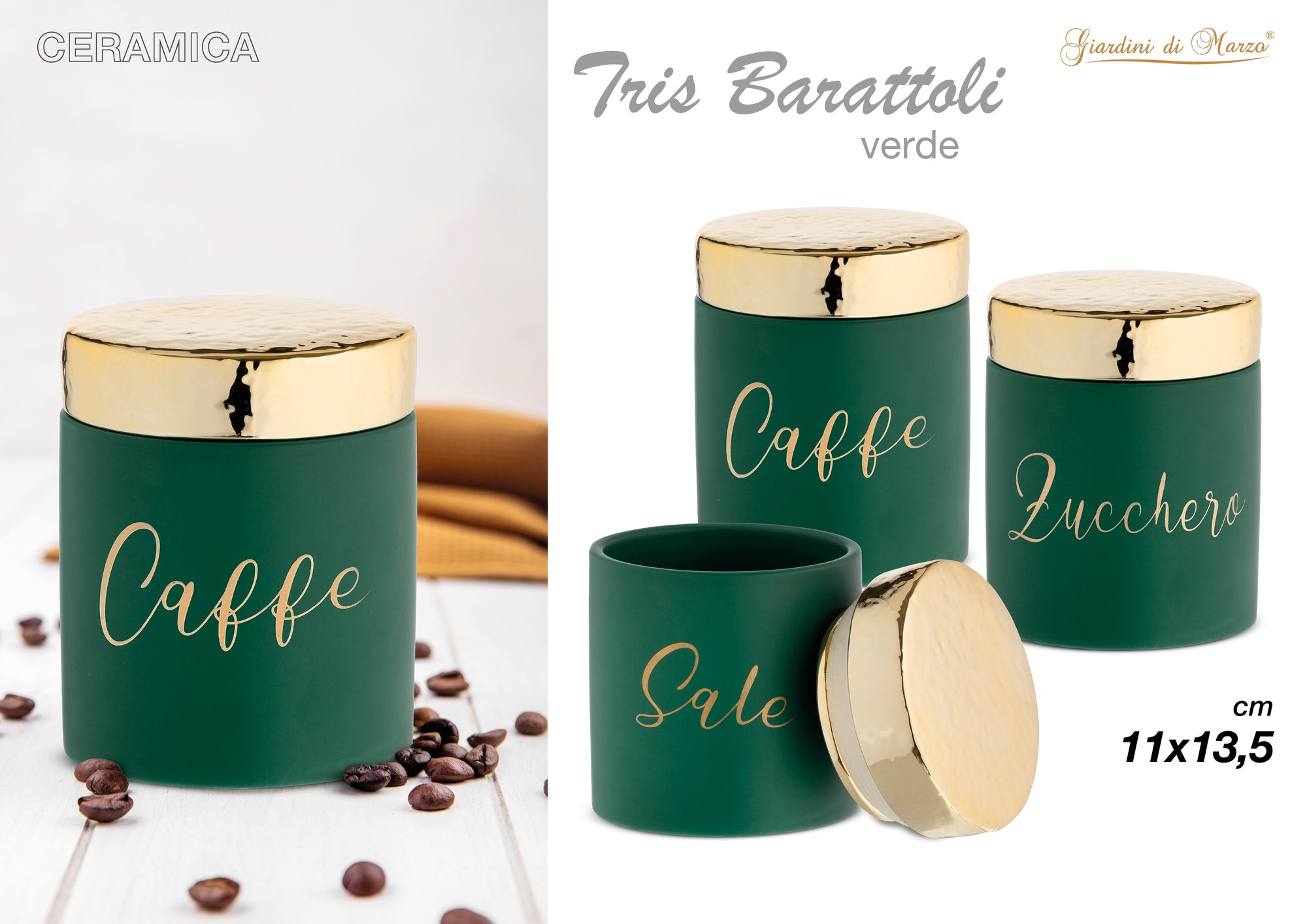 Tris Barattoli Verde Tappo Oro