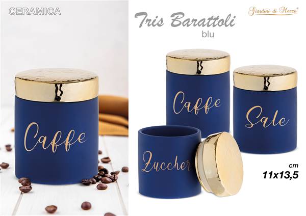 TRIS BARATTOLI BLU TAPPO ORO