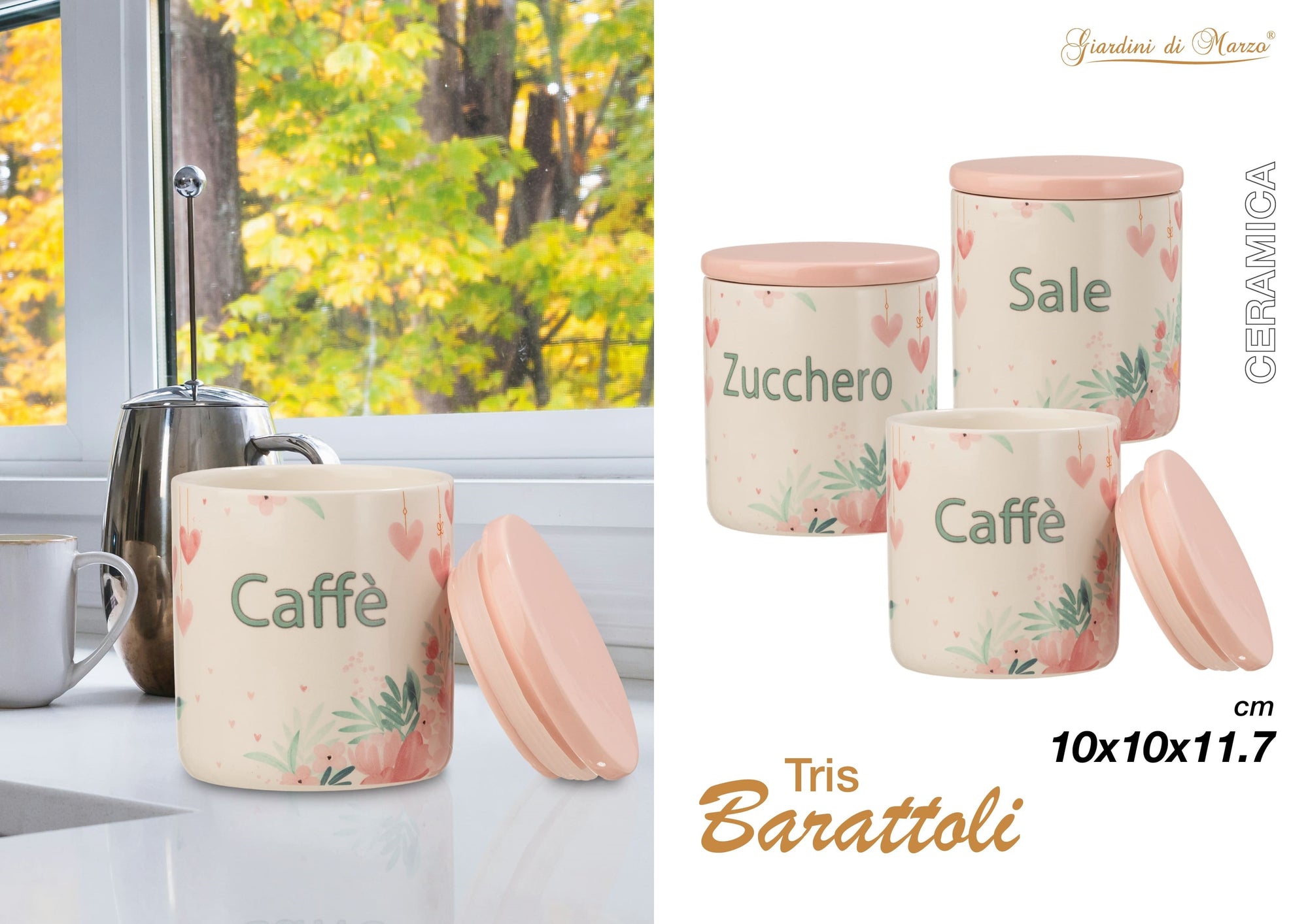 Tris Barattoli Ceramica Cuori