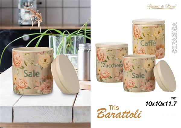 TRIS BARATTOLI CERAMICA FLOREALE
