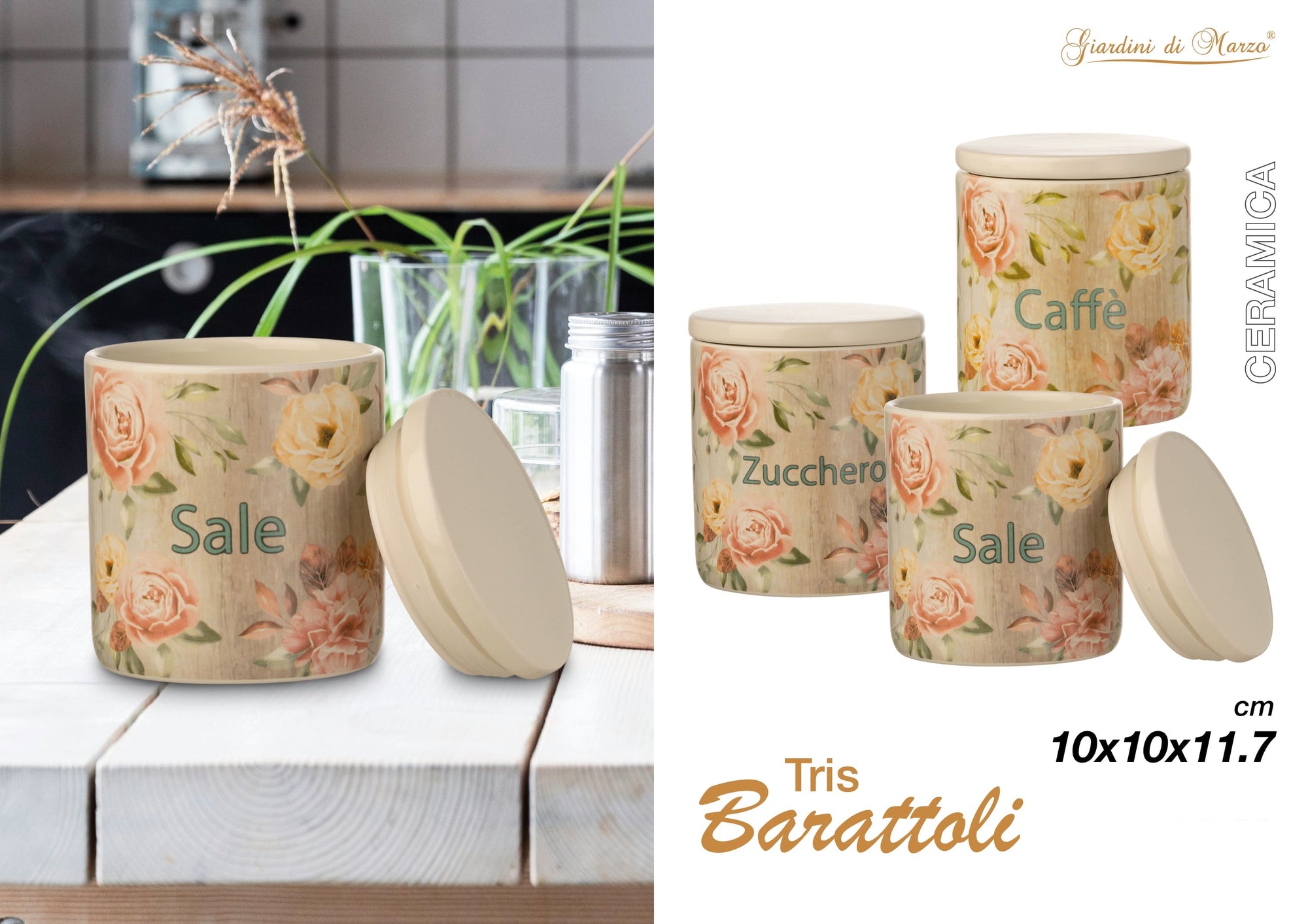 Tris Barattoli Ceramica Floreale