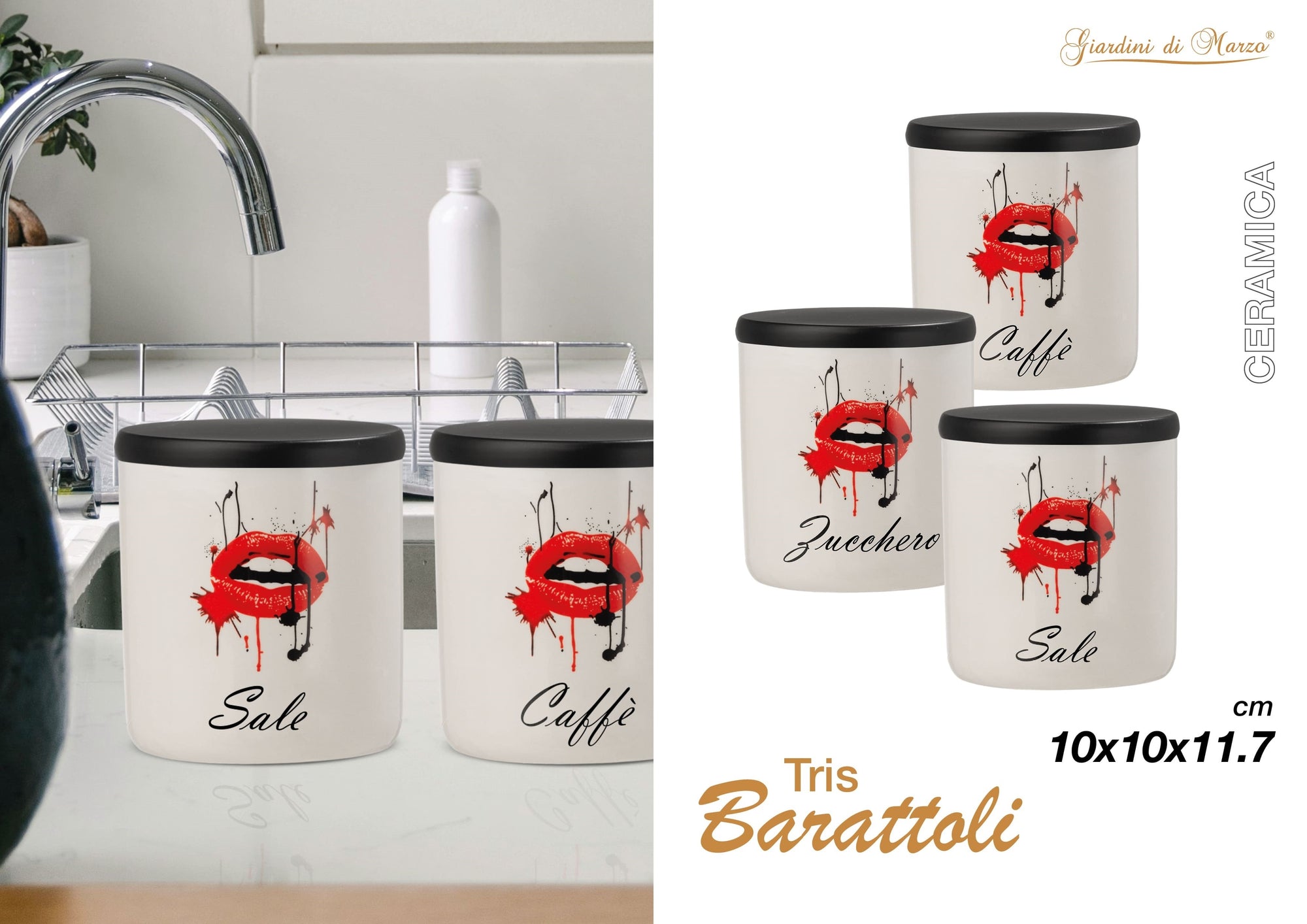 Tris Barattoli Ceramica Labbra Rossa