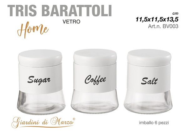 TRIS BARATTOLI 650 ML VETRO/BIANCO -HOME