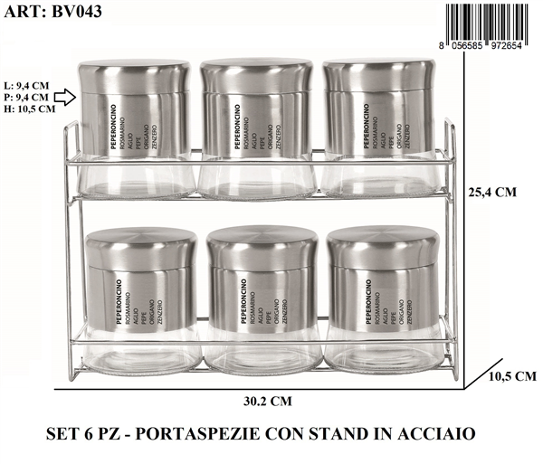 SET 6 PZ P/SPEZIE CON STAND IN ACCIAIO